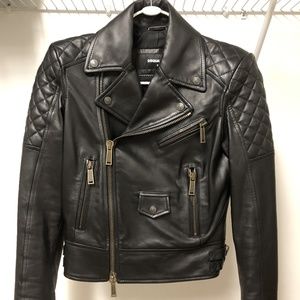 Authentic DSQUARED2 black leather biker jacket size 2US